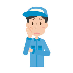 男性　作業員　作業服　上半身　悩む　表情　ポーズ