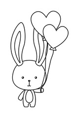 Cute rabbit cartoon with hearts balloons vector design