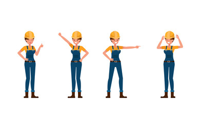 Obraz premium Young builder woman in blue uniform vector character design. no3