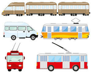 Town and public transport on white background is insulated