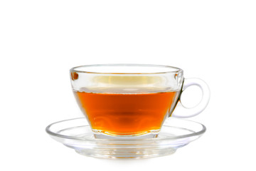 clear glass tea cup isolated on white background