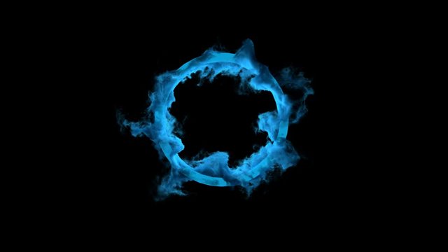 Abstract blue seamless loop neon smoke ring with alpha channel background. Easy to use, just place the clip over your footage.