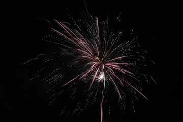 Festive fireworks against the black night sky. Light from the fi
