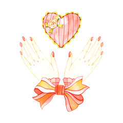 Hands holding heart. Picture I have created myself with watercolors.