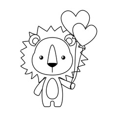Cute lion cartoon with heart balloons vector design