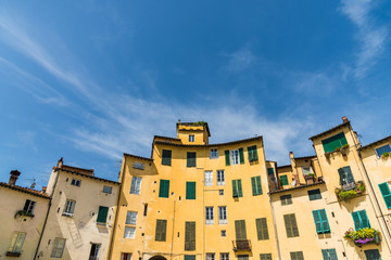 Traditional colorful ancient Italian architecture houses in Lucca