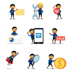 Set of woman character in beach divers costume.