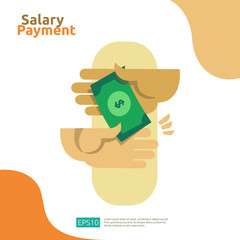 salary payment and payroll illustration concept for annual bonus, income, payout with people character. flat vector for web landing page template, banner, presentation, social, and print media.