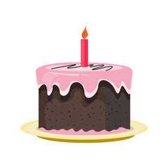 beautiful birthday cake with pink chocolate. design vector