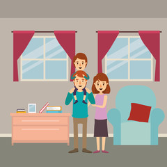 Mother father and son in the living room vector design