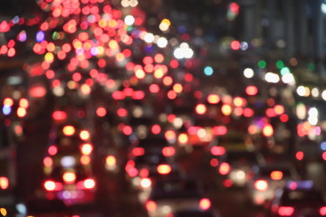 Blur photography, lights from cars are on road, traffic jam in Bangkok, Thailand.