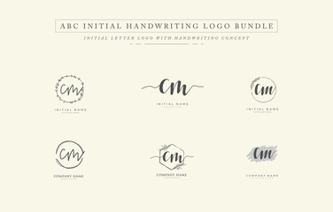 Initial letter C M CM bundle for identity and logo. Vector logo template with handwriting and signature style.