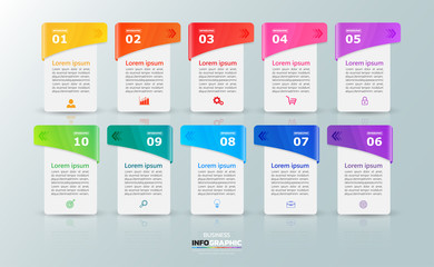 Infographics design template, 3D Business concept with 10 steps or options, can be used for workflow layout, diagram, annual report, web design.Creative banner, label vector.