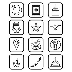 12 Set Of Ramadan icons isolated on white background...