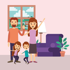 Mother father daughter and son in the living room vector design