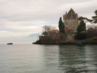 Castle on the shore of Lake Geneva in Medieval City of Yvoire. 