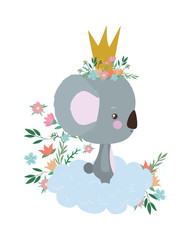 Cute koala with crown over cloud vector design