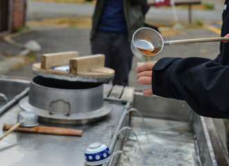 Hot tea for free at public station on mountain
