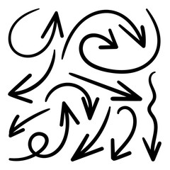 Hand drawn arrows vector icons set. Arrow design for application, doodle, business planing and graphic design element. 