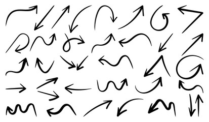 Hand drawn arrows vector icons set. Arrow design for application, doodle, business planing and graphic design element. 