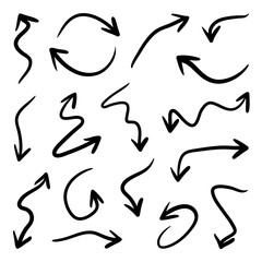 Hand drawn arrows vector icons set. Arrow design for application, doodle, business planing and graphic design element. 