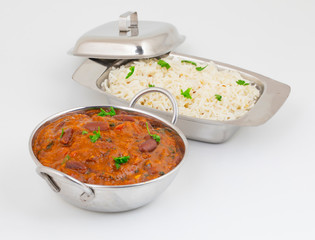 Rajma Chawal or Rajma Jeera Chawal (Rice) is a Traditional North Indian Food, Consisting of Cooked Red Kidney Beans in a Thick Gravy with Spices. Served with Jeera Rice