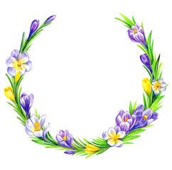 Spring wreath of crocus flowers