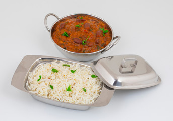 Rajma Chawal or Rajma Jeera Chawal (Rice) is a Traditional North Indian Food, Consisting of Cooked Red Kidney Beans in a Thick Gravy with Spices. Served with Jeera Rice