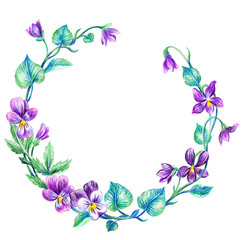Spring wreath of violet flowers