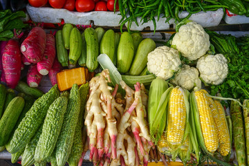 Fresh vegetables and fruits at local market
