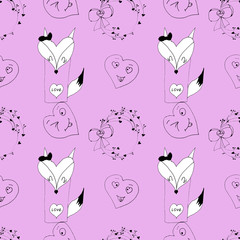 seamless drawing on the theme of love hearts animals