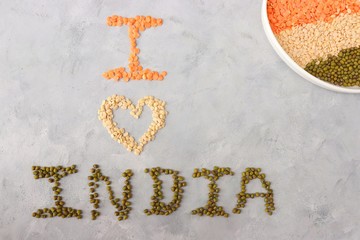 Beautiful Indian tricolor flag or tiranga flag is made out of pulses or lentils for the occasion of Indian Republic day or Independence day. Copy space