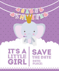 Baby shower invitation with elephant cartoon vector design