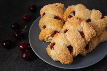 Cherry Danish Pastries with crystallized sugar