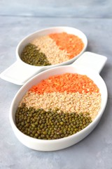 Beautiful Indian tricolor flag or tiranga flag is made out of pulses or lentils for the occasion of Indian Republic day or Independence day. Copy space