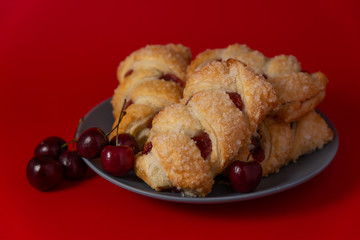 Cherry Danish Pastries with crystallized sugar