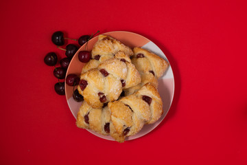 Cherry Danish Pastries with crystallized sugar