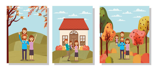 Mother father daughter son house and trees vector design