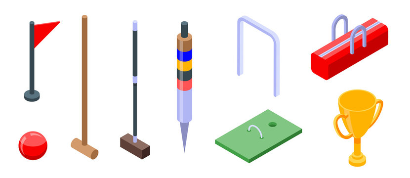 Croquet icons set. Isometric set of croquet vector icons for web design isolated on white background