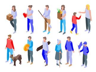 Fototapeta premium Volunteering icons set. Isometric set of volunteering vector icons for web design isolated on white background