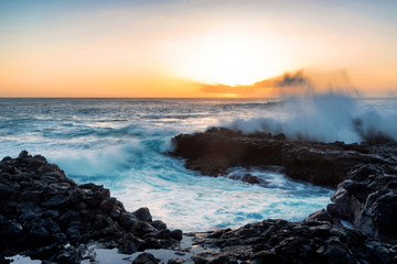 Sunset at Kaena Point on Oahu, Hawaii, the island's westernmost spot