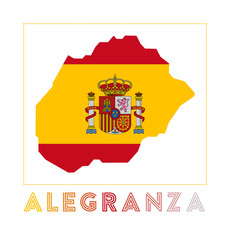 Alegranza Logo. Map of Alegranza with island name and flag. Superb vector illustration.