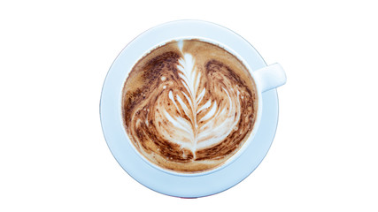 A cup coffee on white background,Clipping path,Top view.