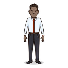 Vector Cartoon Character - Afro American Man in White Shirt with Red Necktie