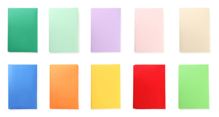 Set of colorful books on white background. Space for design