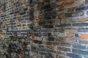 A fragment of the old brick wall in Kat Hing Wai Walled Village, Hong Kong