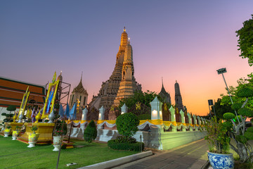 BANGKOK, THAILAND - December 16,2019: Large illuminated temple Wat Arun..Wat Arun the biggest and tallest pagoda in the world is famous landmark in Bangkok