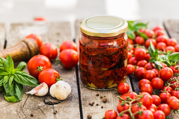 Sun dried tomatoes in glass jar