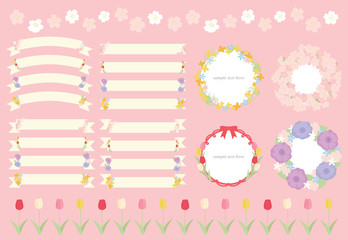 春　リボン　フレーム　ライン　イラストセット