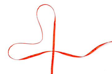 Valentine's day. Red heart ribbon on a white background. Isolate. Wallpaper, flyers, invitations, posters, brochures, banners.